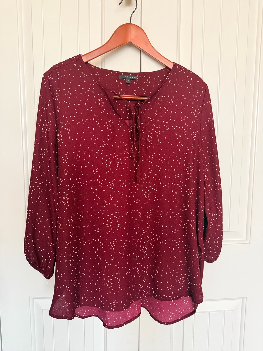 West Kei Maroon Tie-Neck Blouse with Cream Speckle